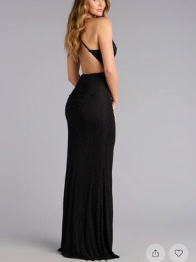 Windsor Black Glitter Backless Evening Dress